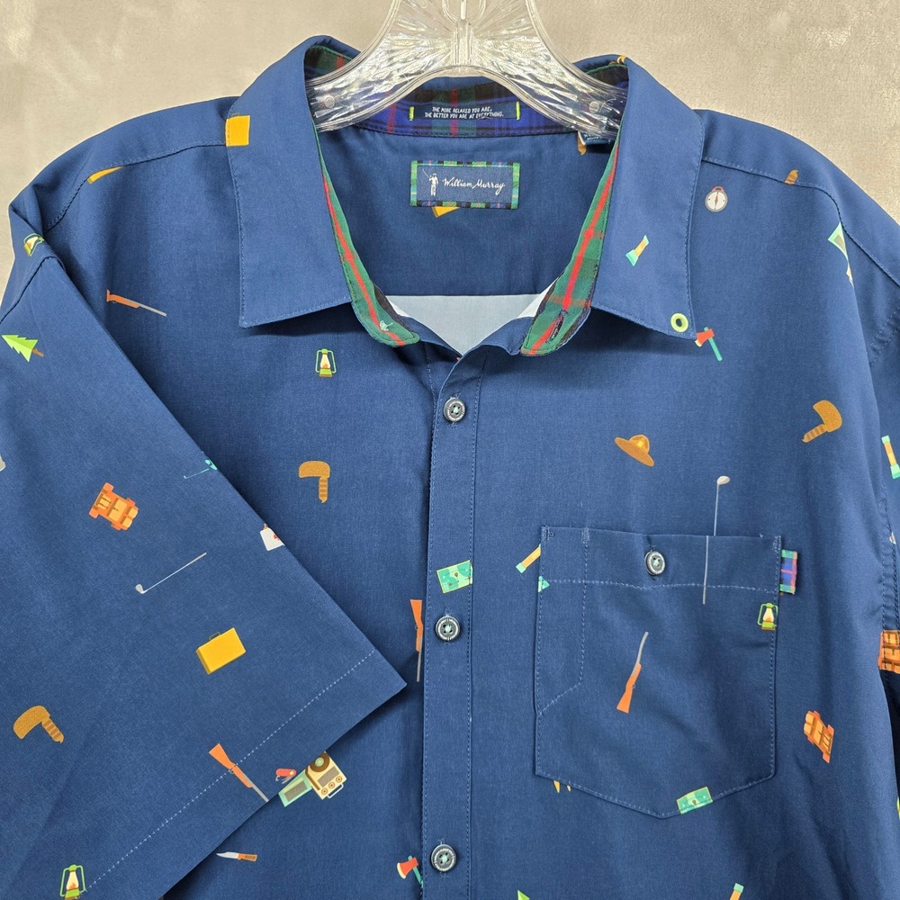 William Murray Golf Shirt Mens XL Blue Happy Glamper Short Sleeve Button‎ Up